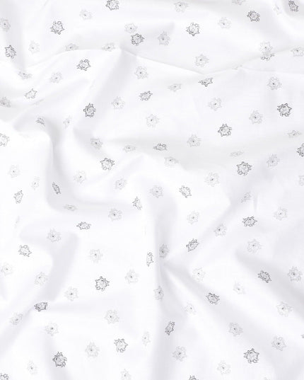 قماش الكتان الخالص الأبيض الفاخر بنسبة 100% مع طباعة باللونين الأسود والرمادي بتصميم الأزهار-D11096