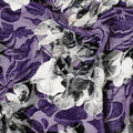 Purple Premium Italian silk chiffon dirac (makmal) fabric with black and white print having same tone velvet jacquard in floral design-D8686 Regal Fabrics