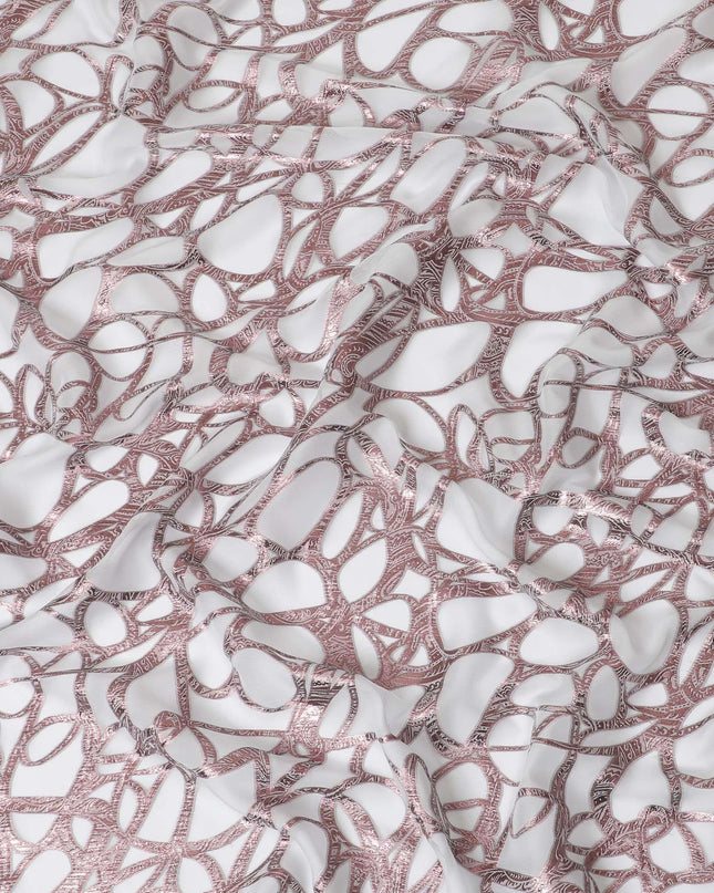 قماش شيفون من الحرير الخالص باللون الأبيض اللؤلؤي مع لوريكس معدني وردي وردي بتصميم تجريدي -D10543