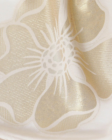 Off white premium pure silk crepe fabric with gold metallic lurex in floral design-D13707 Regal Fabrics