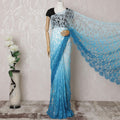 Electric blue to Azure blue Premium pure French chantilly lace saree having stone work in ombre design-D14602 Regal Fabrics