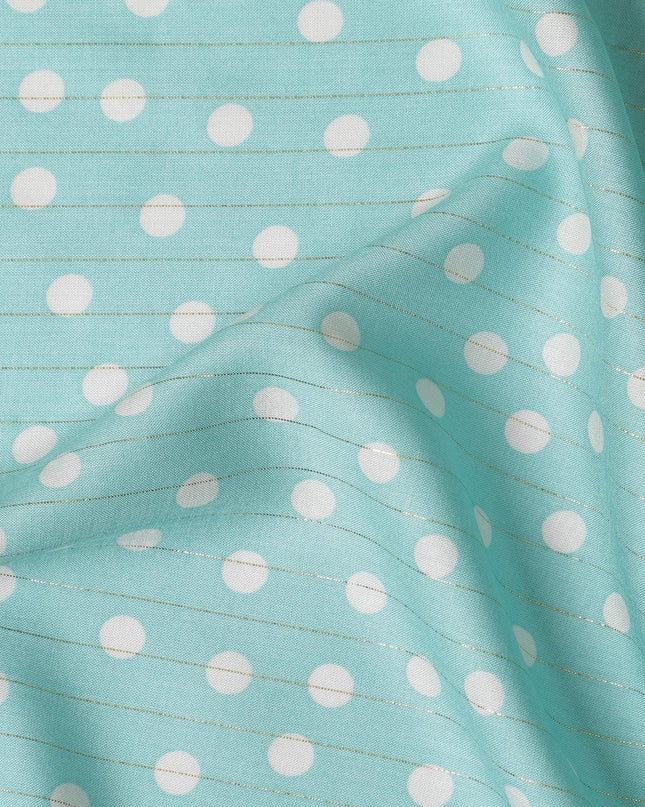 Mint green viscose crepe printed fabric with golden lurex in polka dot design-D11156 Regal Fabrics