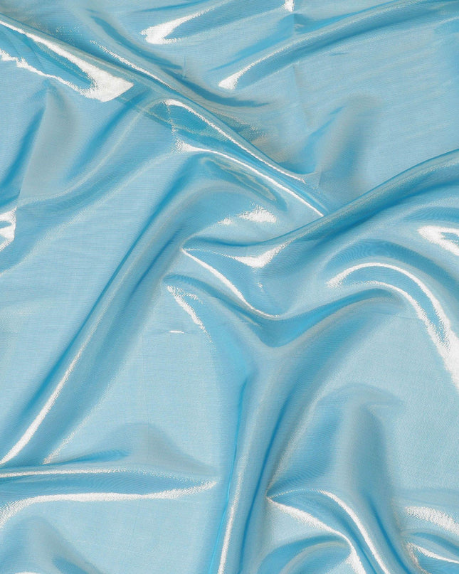 Blue pure silk chiffon garbasaar with golden metallic lurex in stripe design-D9508