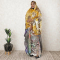 Multicolor Premium pure silk chiffon garbasaar with gold metallic lurex in Leaf design-D11524 Regal Fabrics