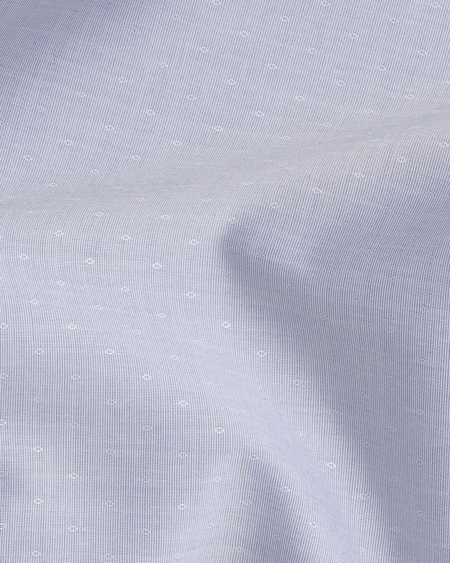 Silver grey 100% cotton shirting fabric with baby blue dots in self design-D10830 Regal Fabrics