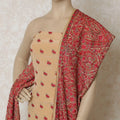 Beige silk crepe kameez with multicolor embroidery having stone work in paisley design. Beige plain salwar having same tone chiffon dupatta with multicolor embroidery and stone work-D12662 Regal Fabrics