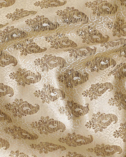 Beige silk brocade with brown and gold metallic lurex in paisley design-D11332