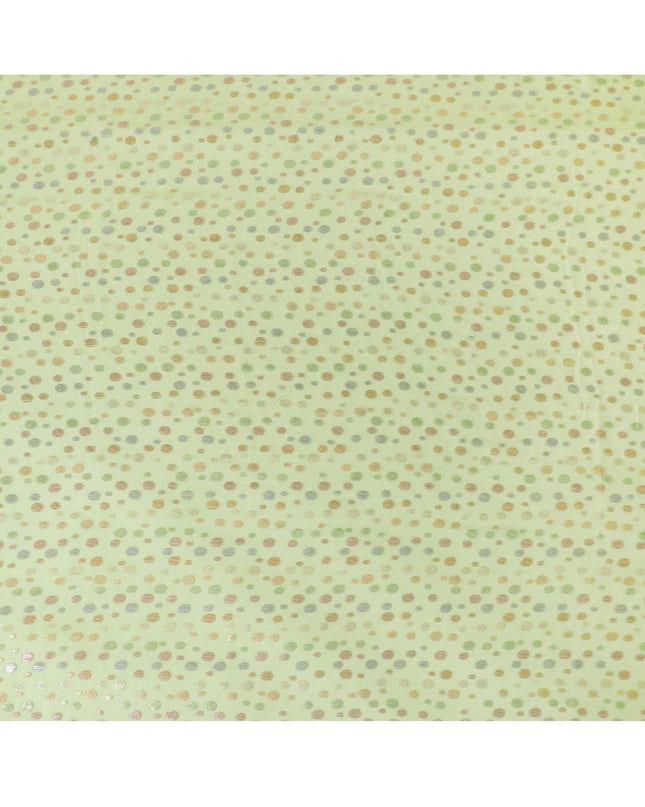 Lime green Premium pure silk chiffon fabric with multicolor metallic lurex in dot design-D15337