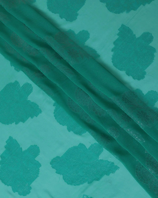 Pine green synthetic chiffon fabric with same tone metallic lurex in floral design-D13805 Regal Fabrics