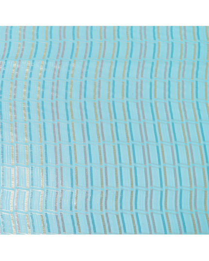 Baby blue Premium pure silk chiffon fabric with multicolor metallic lurex in abstract design-D13846