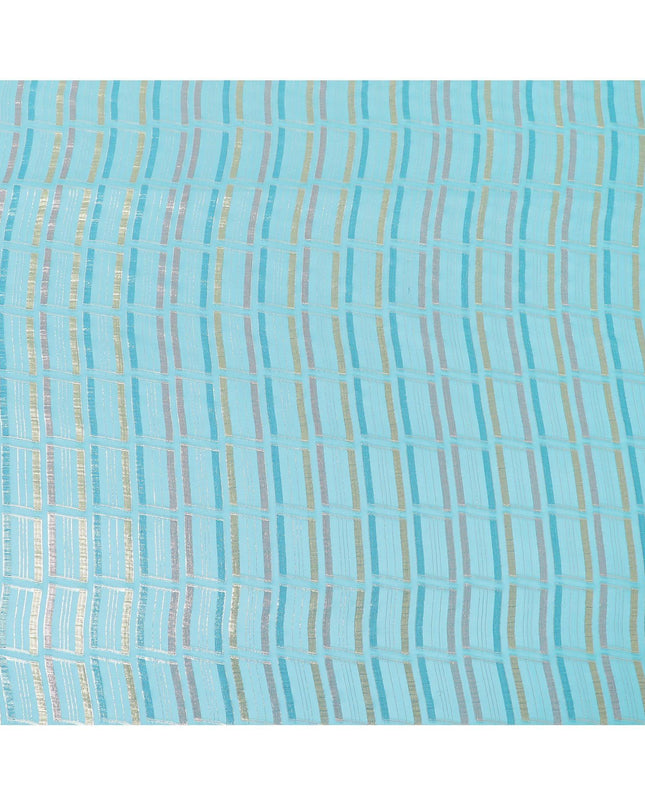 Baby blue Premium pure silk chiffon fabric with multicolor metallic lurex in abstract design-D13846