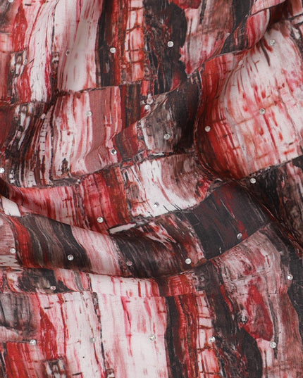 Multicolor synthetic crepe fabric having stone work in fancy design-D15303 - Regal Fabrics