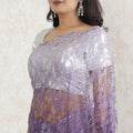Dark plum to lavender Premium Pure French chnatilly saree lace having stone work in ombre design-D13468 Regal Fabrics