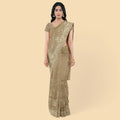 Taupe brown imitation silk saree with gold jacquard having same tone sequin work in floral design-D12787 Regal Fabrics