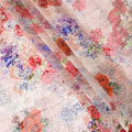 Cantaloupe silk chiffon fabric with multi colored digital prints and burnout velvet in floral design for Dirac - D9840