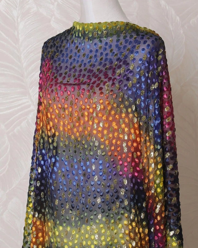 Multicolor Premium pure silk blended velvet makmal dirac fabric with gold metallic lurex in dot design-D14860 Regal Fabrics