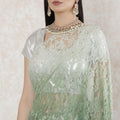 Forest green to mint green Premium pure French chantilly lace saree having stone work in ombre design-D14517