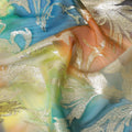 Multicolor Premium pure silk chiffon with gold metallic lurex in leaf design-D11385
