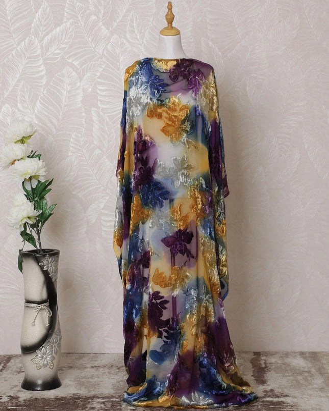 Multicolor Premium pure silk blended velvet makmal dirac fabric with same tone metallic lurex in floral design-D14883 Regal Fabrics