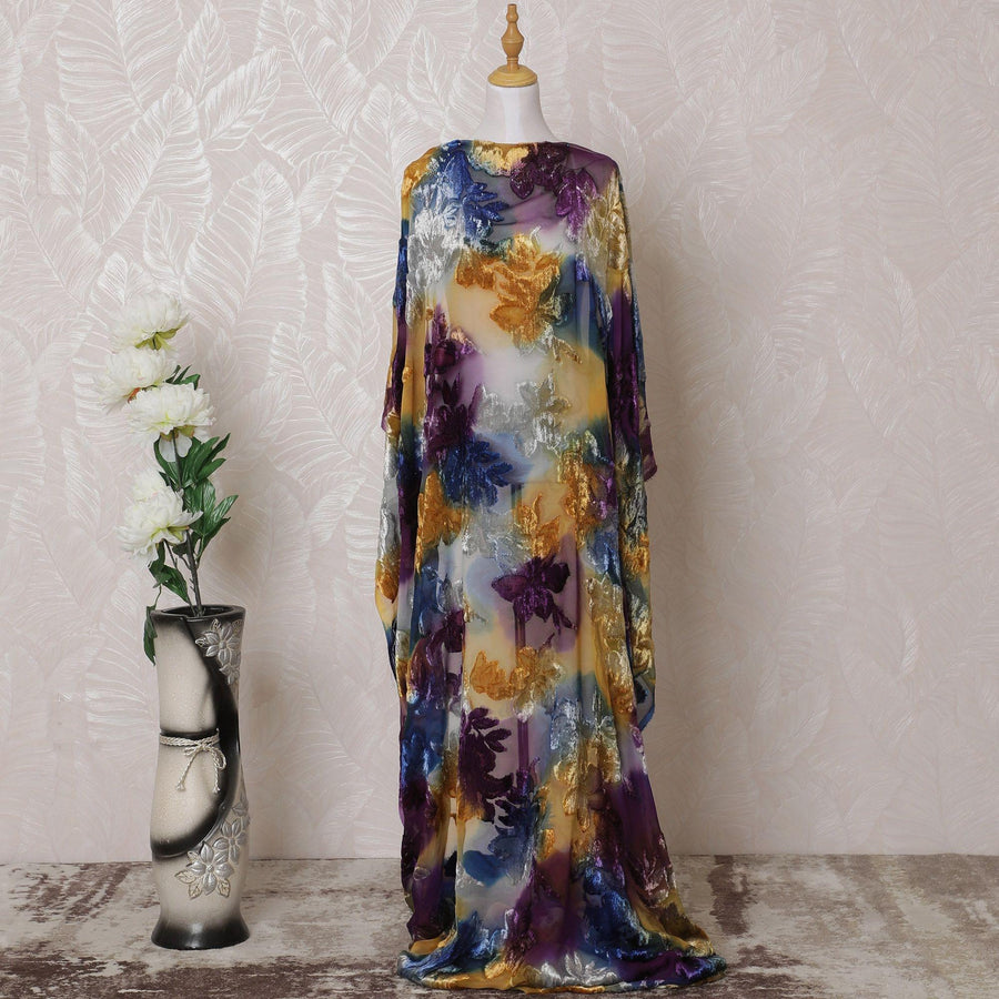 Multicolor Premium pure silk blended velvet makmal dirac fabric with same tone metallic lurex in floral design-D14883