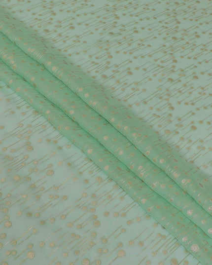 قماش شيفون حريري نقي فاخر باللون الأخضر الفيروزي الفاتح مع لوركس معدني ذهبي وفضي بتصميم فاخر-D13231