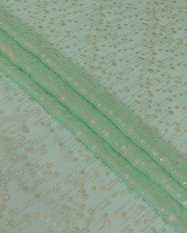 Light Turquoise green premium pure silk chiffon fabric with gold and silver metallic lurex in fancy design-D13231