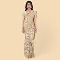 Laguna yellow synthetic chanderi silk saree with gold lurex & prints in floral design. Blouse piece in same colour-D12738