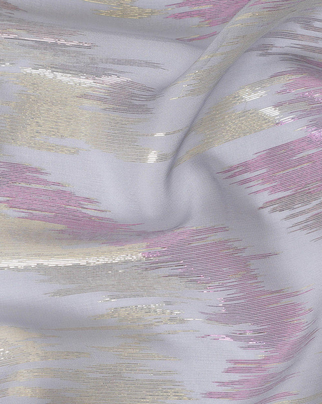 قماش شيفون من الحرير الخالص باللون الرمادي الرماد مع لوريكس معدني ذهبي ووردي بتصميم تجريدي -D12321