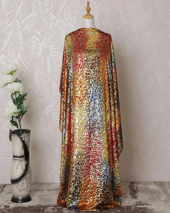 Multicolor Premium pure silk blended velvet makmal dirac fabric with gold metallic lurex in abstract design-D14859 Regal Fabrics