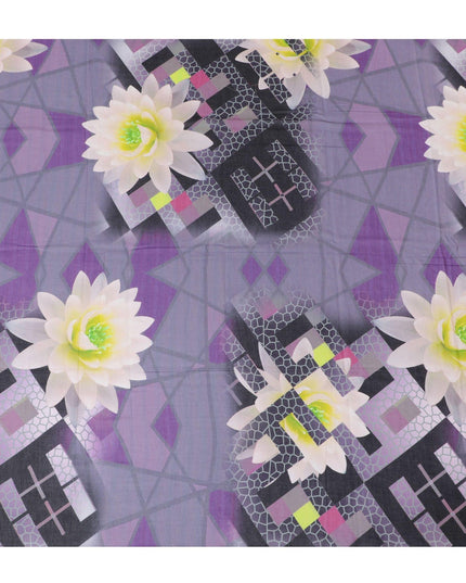 ثوب فوال من القطن الفاخر باللون الأرجواني مع طباعة متعددة الألوان بتصميم الأزهار-D11608