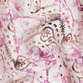 Off white synthetic crepe fabric with magenta purple, brown and black print in floral design-D11035