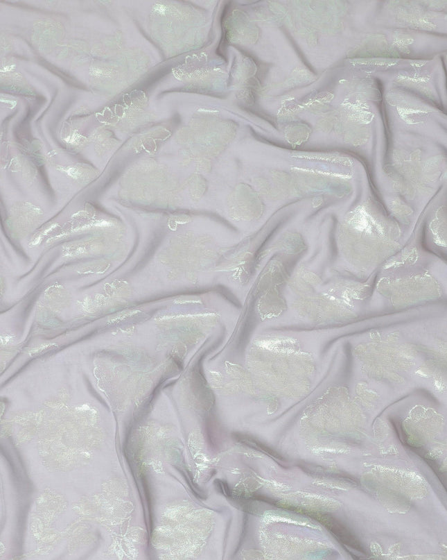 قماش شيفون من الحرير الخالص باللون الرمادي السحابي بنفس اللون والوركس المعدني باللون الأخضر النيون بتصميم الأزهار-D13892