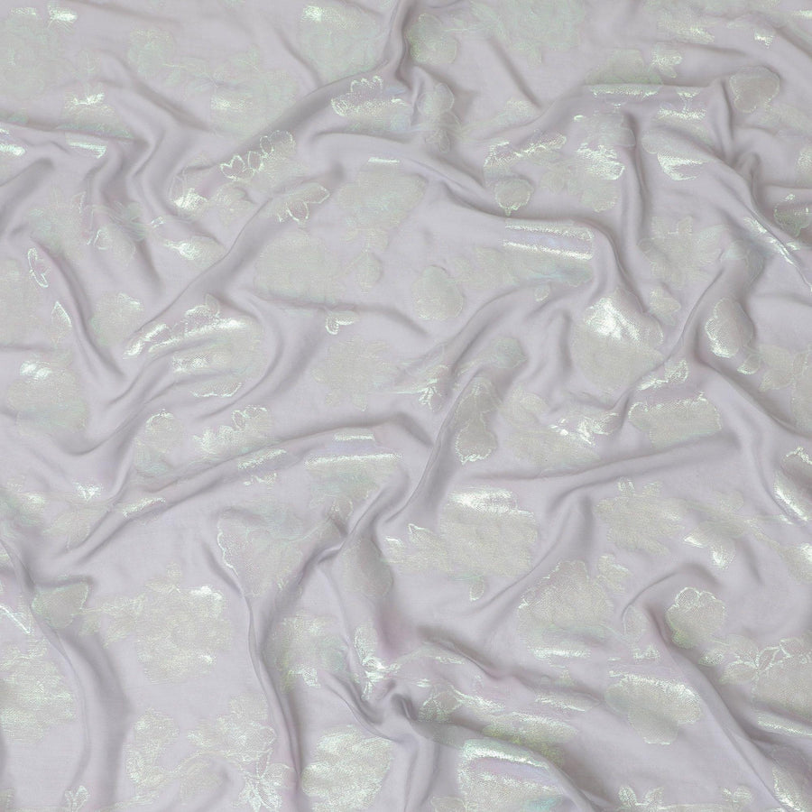 قماش شيفون من الحرير الخالص باللون الرمادي السحابي بنفس اللون والوركس المعدني باللون الأخضر النيون بتصميم الأزهار-D13892