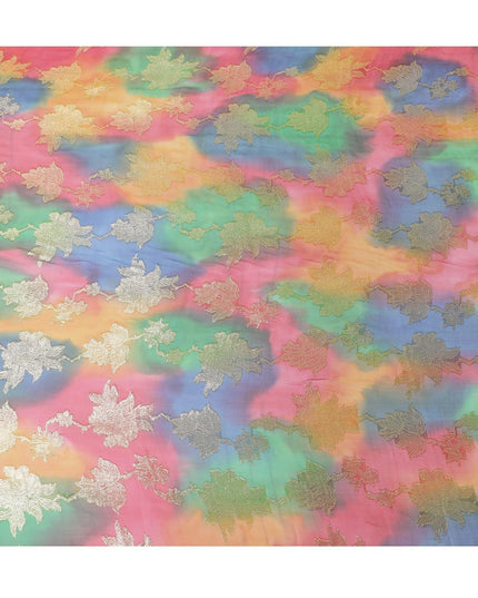 قماش شيفون حريري فرنسي (فرنساوي) فاخر متعدد الألوان مع لوركس معدني ذهبي بتصميم زهور-D14005