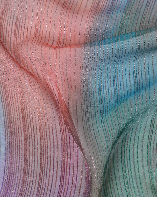 قماش شيفون من الحرير الخالص متعدد الألوان مع لوريكس معدني ذهبي بتصميم مخطط -D12618