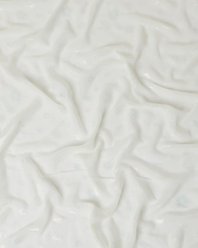 Cream synthetic chiffon fabric with same tone metallic lurex in floral design-D10131 Regal Fabrics