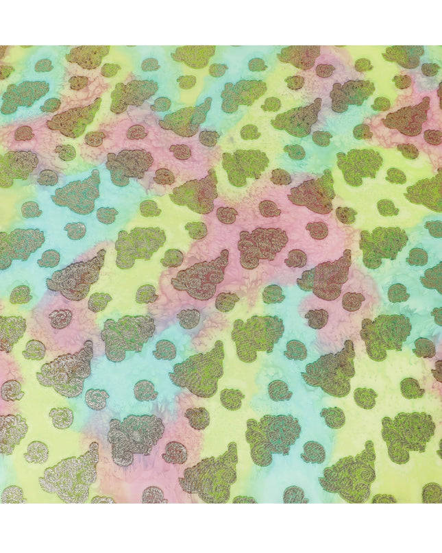 قماش شيفون حريري فرنسي (فرنساوي) فاخر متعدد الألوان مع لوركس معدني ذهبي بتصميم زهور-D14016