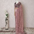 Salmon pink Premium pure French chantilly lace saree having stone work in floral deisgn-D14599 Regal Fabrics