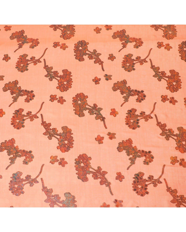 قماش شيفون حريري خالص برتقالي فاخر مع لوركس معدني متعدد الألوان بتصميم زهور -D9661