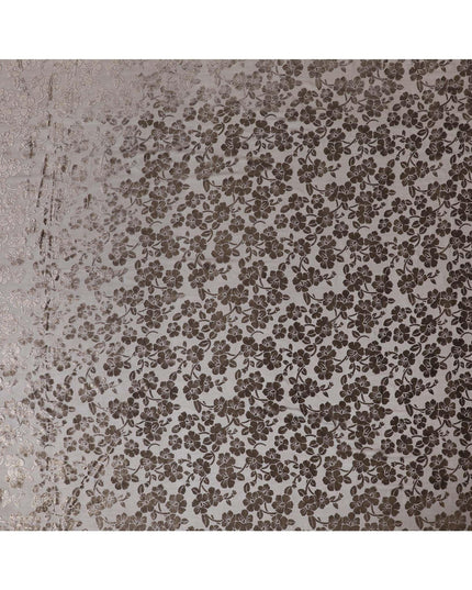 Black silk chiffon dirac (makmal) fabric with brown, gold velvet jacquard in floral design-D8649