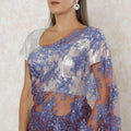 Burgundy, blue premium two tone French chantilly saree lace having stone work in floral design-D12547