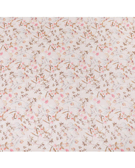 قماش جورجيت صناعي باللون البيج اللاتيه مع طباعة متعددة الألوان بتصميم الأزهار-D10294