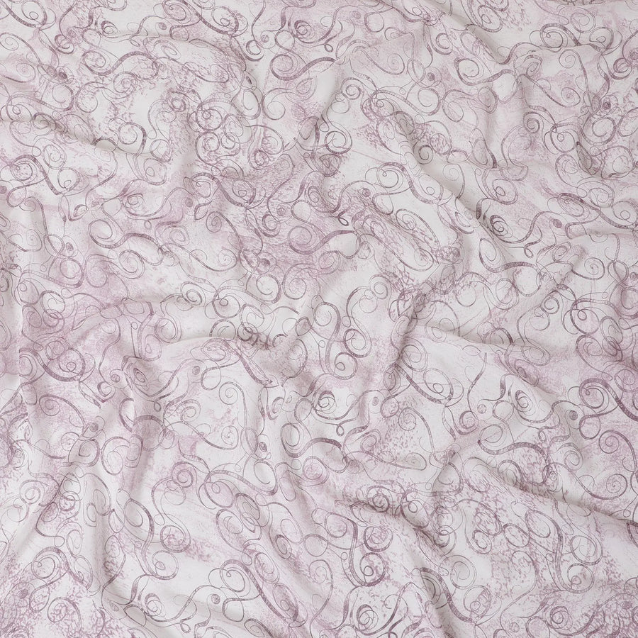 Off white synthetic georgette fabric with light mauve print in abstract design-D13752 Regal Fabrics
