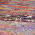 Multicolor premium hand printed pure silk chiffon fabric with gold metallic lurex in floral design-D9410