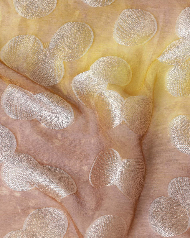 قماش شيفون حريري خالص بني فاخر مع طباعة متعددة الألوان مع فيسكوز فضي بتصميم منقط-D13114