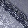 Navy blue Premim pure silk chiffon fabric with silver jacquard in floral design-D15321
