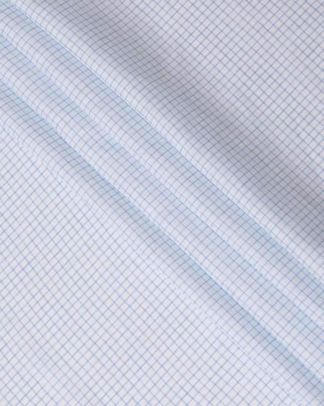 قماش الكتان الخالص الأبيض الفاخر مع طباعة زرقاء فاتحة بتصميم المربعات -D12277