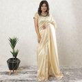 Gold plain Premium French lame Saree with same tone foil finish-D9568