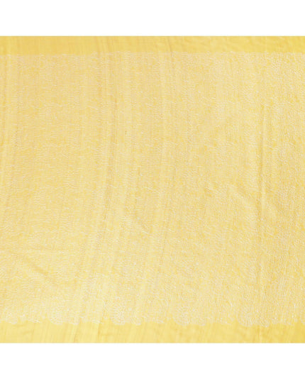 Mustard yellow tussar silk fabric with off white embroidery in fancy design-D6436