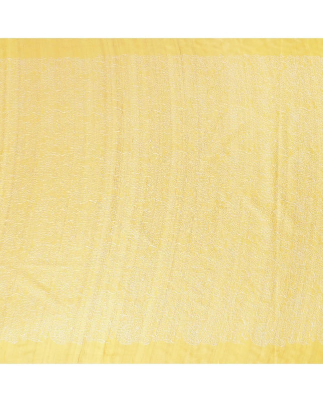 Mustard yellow tussar silk fabric with off white embroidery in fancy design-D6436 Regal Fabrics